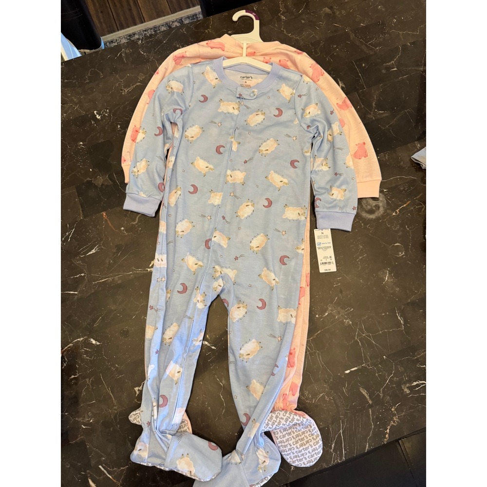 3T Carters Toddler Girls 2PK Footed Pajamas Sheep Pig Pink Blue NWT